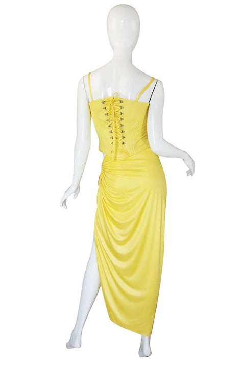 versace 1995 yellow dress|versace boatneck dress.